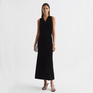 Reiss Cora Black Velvet Cowl Neck Maxi Dress